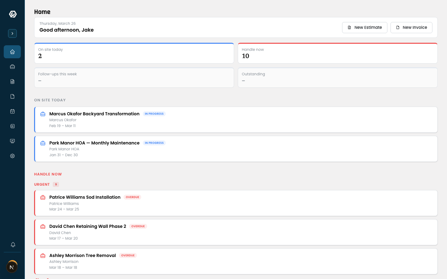 Home dashboard with Today's List